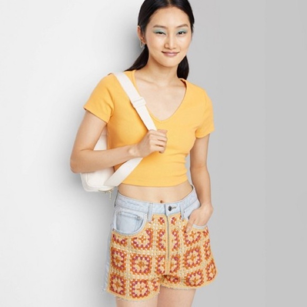 Wild Fable Women's Super-High Rise Crochet Cut-Off Jean Shorts